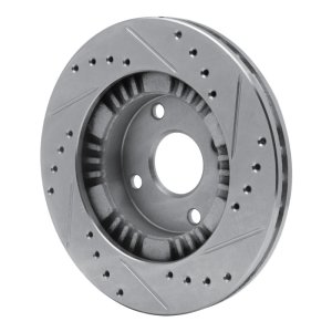 Mazda Protege Brake Rotor (1) - Front Left - R1 Concepts - Drilled & Slotted - Silver - `99-`03